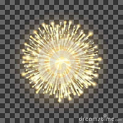 Fireworks on transparent background. Festival gold firework. Vector llustration Vector Illustration