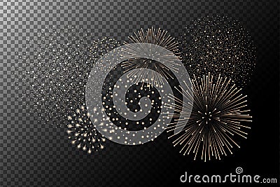 Fireworks on transparent background. Independence day concept. Festive and holidays background Vector Illustration