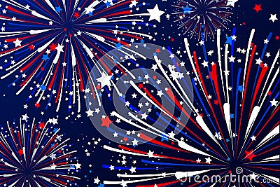 Fireworks Vector in color of Blue White and Red Vector Illustration