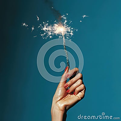 Fireworks woman christmas light party night celebrate background magic spark bright fire sparkler holiday Stock Photo