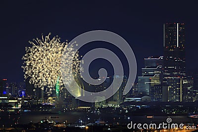 Fireworks in Yokohama port festival Editorial Stock Photo