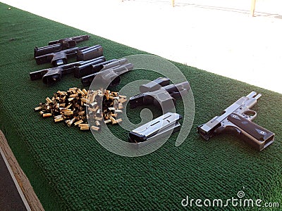 Firing range for shooting guns pistols firearms training outdoor ammo Stock Photo