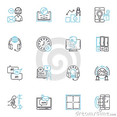Firm backing linear icons set. Reliable, Supportive, Steady, Solid, Trusrthy, Consistent, Dependable line vector and Vector Illustration