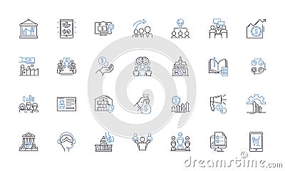 Firm infrastructure line icons collection. System, Process, Structure, Organization, Foundation, Design, Management Vector Illustration