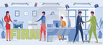 Firm Workers Daily Routine Word Concept Banner Vector Illustration