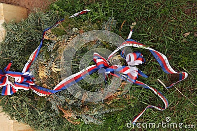 Firry wreath with Czech national ribbons. Stock Photo