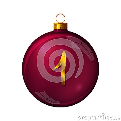 First Advent. Red Christmas ball isolated on white. Stock Photo
