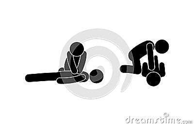 First aid cardiac massage, sign cardiopulmonary resuscitation, illustration of a man helping a victim Vector Illustration