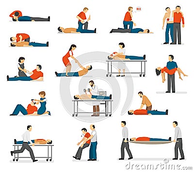 First Aid Emergency Flat Icons Set Vector Illustration