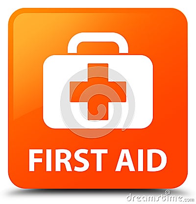 First aid orange square button Cartoon Illustration