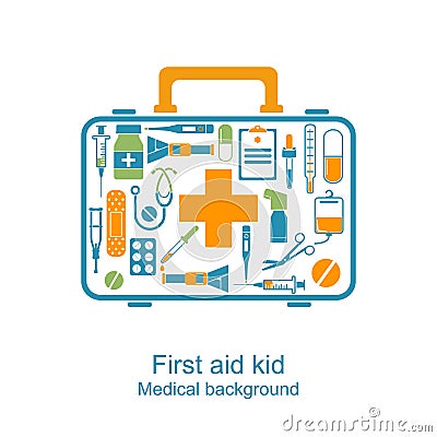 First aid kit in hands doctor Vector Illustration