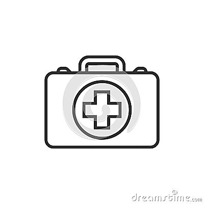 First aid kit icon in flat style. Health, help and medical diagnostics vector illustration on white isolated background. Doctor Vector Illustration