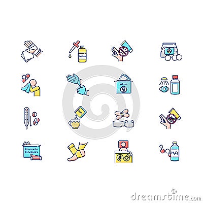 First aid kit RGB color icons set Vector Illustration