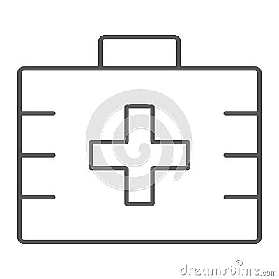 First aid kit thin line icon, health and clinical Vector Illustration
