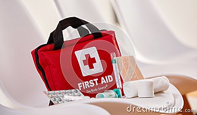 First aid kit in the waiting room of a hospital Editorial Stock Photo