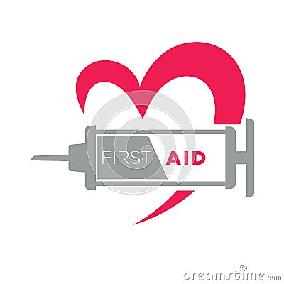 Medical first aid vector syringe and heart icon Vector Illustration