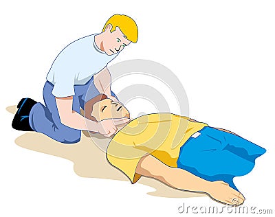 First Aid measuring pulse through the carotid artery Vector Illustration