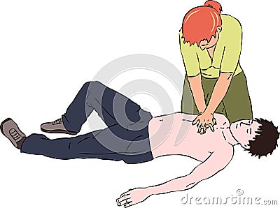 First aid - reanimation procedure. CPR cardiac massage for man Vector Illustration