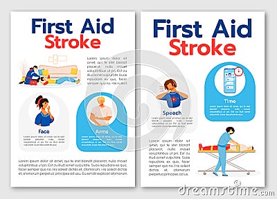 First aid for stroke flat vector brochure template Vector Illustration