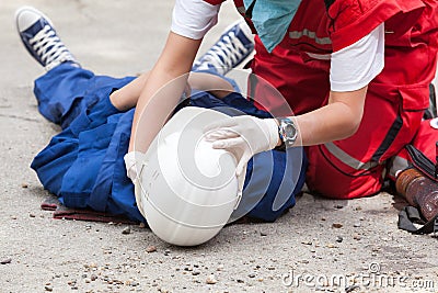 First aid after work accident Editorial Stock Photo