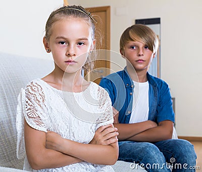 First amorousness: girl and couple of kids apart Stock Photo