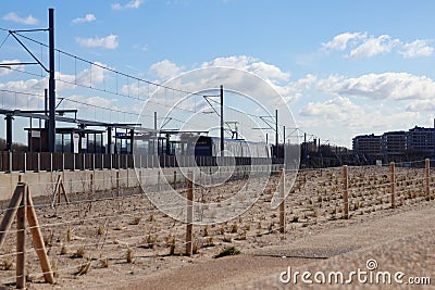 First arrival RET hoekse lijn strand halte Stock Photo