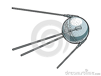 First artificial Earth satellite color sketch Cartoon Illustration