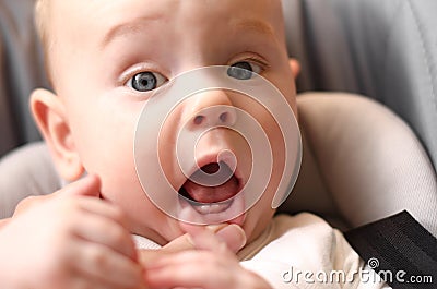 The first babies teeth. The lower front teeth the lower central Stock Photo