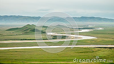 The first bend of the zigzagged yellow river Stock Photo