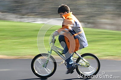 First bike solo in motion Stock Photo