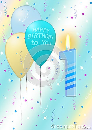 First birthday poster with candle Stock Photo