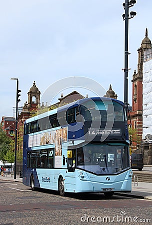 First Bradford doubledeck bus in Leeds Editorial Stock Photo