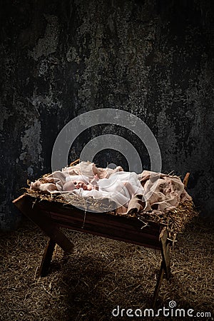 First Christmas With JEsus on a Manger Stock Photo