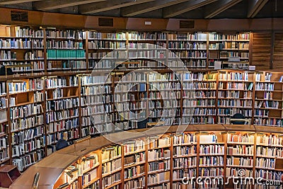 First circular library of Spain. Books and more books Editorial Stock Photo