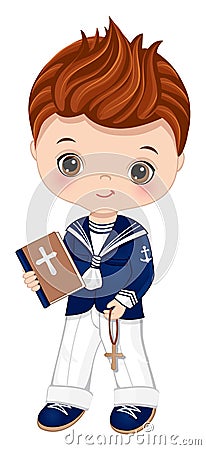 First Communion Spanish Sailor. Vector Little Cute Boy 1st Communion Vector Illustration