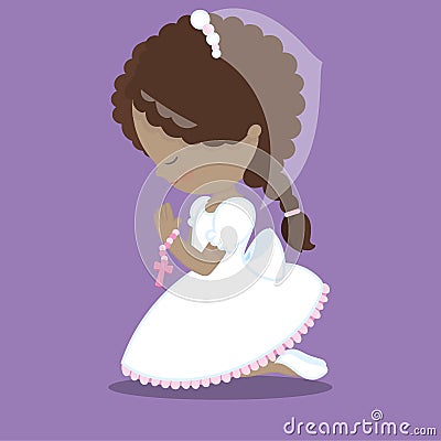 first communion worshp curly hair brown 23 Vector Illustration