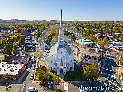 First Congregational Church aerial view, Woburn, MA, USA Stock Photo