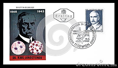 First Day Cover letter printed by Austria Editorial Stock Photo