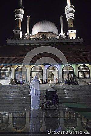 The first day at tarawih prayer MAJT Semarang Editorial Stock Photo