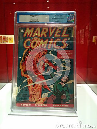 First ever issue of Marvel Comics at MoPOP exhibit in Seattle Editorial Stock Photo