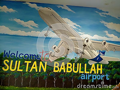 The first icon encountered when you first landed and entered Sultan Babullah airport, Ternate. Editorial Stock Photo