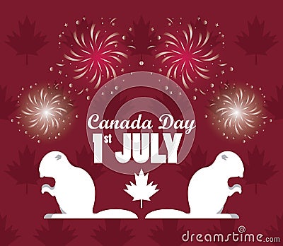 First july canada day celebration poster with beavers Vector Illustration