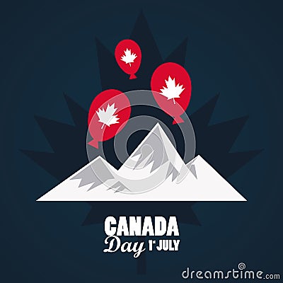 First july canada day celebration poster with mountains Vector Illustration