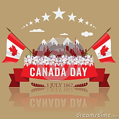 First July Happy Canada day with Canadian waving flag Vector Illustration