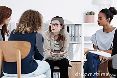 First meeting of Women`s issues support meeting, group therapy concept Stock Photo