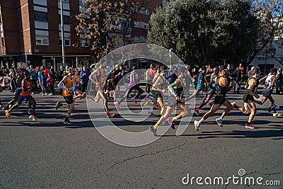 First moments of the start of the granollers half marathon with the professional and elite runners Editorial Stock Photo