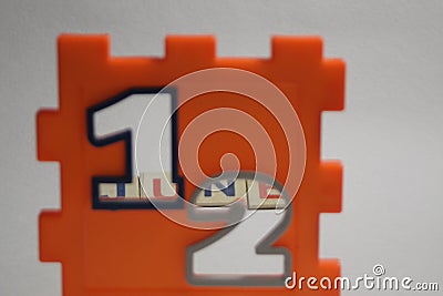 1 2 June letters on wite background Stock Photo