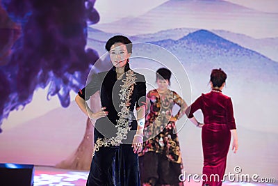 Pleuche-Female cheongsam show Editorial Stock Photo