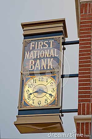 First National Bank Time Editorial Stock Photo