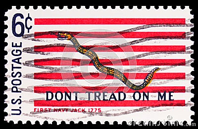 First Navy Jack, 1775, Historic Flag Series serie, circa 1968 Editorial Stock Photo